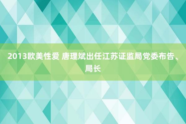 2013欧美性爱 唐理斌出任江苏证监局党委布告、局长